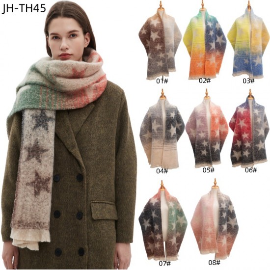 Wholesale manufacturer of Cross-border 2025 new foreign trade European and American autumn and winter circle yarn jacquard gradient color five-pointed star scarf Wholesale manufacturer of Cross-border 2025 new foreign trade European and American autumn and winter circle yarn jacquard gradient color five-pointed star scarf
