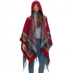 New cross-border trade shawl, European and American spring, autumn and winter cape, ethnic style, heart-shaped red tassel hooded cape