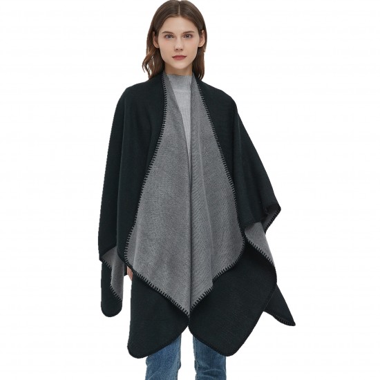 Amazon's popular export European and American autumn and winter solid color imitation cashmere double-sided black and gray split shawl manufacturer Amazon's popular export European and American autumn and winter solid color imitation cashmere double-sided black and gray split shawl manufacturer