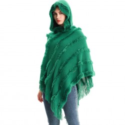 New foreign trade hooded jacket, European and American autumn and winter shawl, women's solid color hooded sweater, knitted pullover cape shawl
