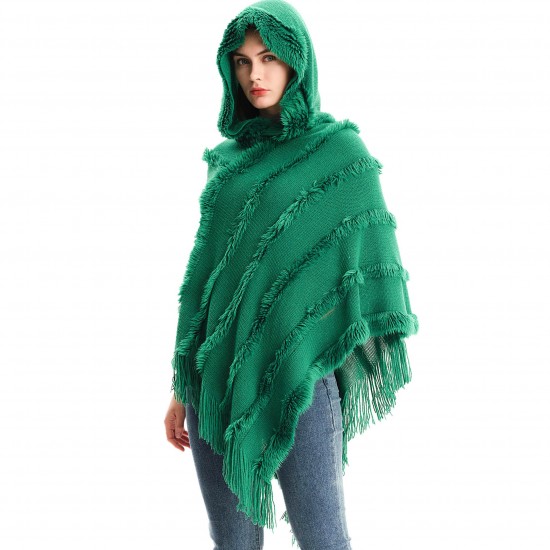 New foreign trade hooded jacket, European and American autumn and winter shawl, women's solid color hooded sweater, knitted pullover cape shawl New foreign trade hooded jacket, European and American autumn and winter shawl, women's solid color hooded sweater, knitted pullover cape shawl
