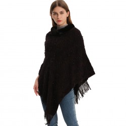 Factory direct supply for export to Europe, America, spring, autumn and winter, sequined solid-color pullover, wool-neck shawl wholesale, knitted cape