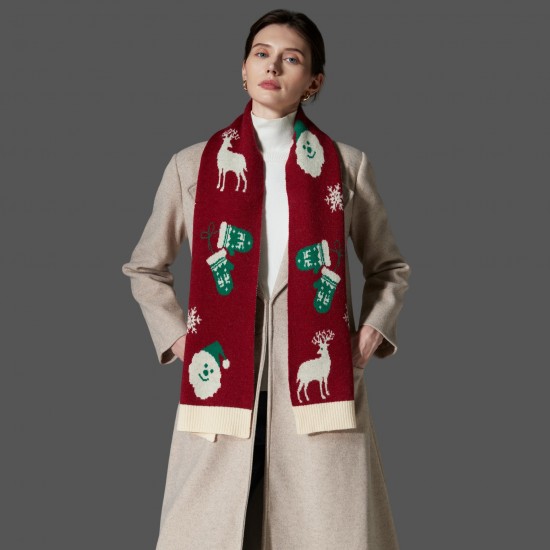 Amazon Premium Cross-border trade European and American autumn and winter new red and green Christmas scarves, deer wool knitted scarves