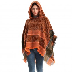 Factory direct supply of new European and American spring and winter fishbone pattern women's hooded shawl and pullover cape for cross-border trade