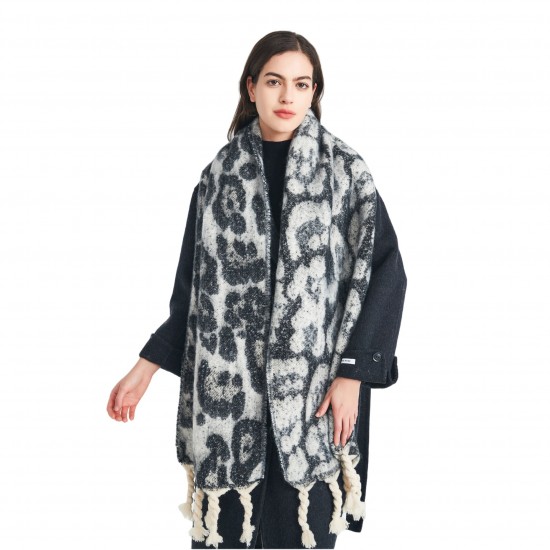 Wholesale of new European and American autumn and winter style circle jacquard leopard print knotted tassel scarves and thick shawls for women