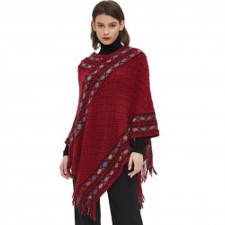 European and American spring and autumn new retro ethnic style solid-color knitted pullover cape shawl in stock manufacturer