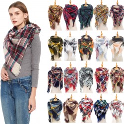 Factory direct supply of Amazon's hot spring, autumn and winter new tweed square scarves, split shawls, women's checked triangular scarves and scarves