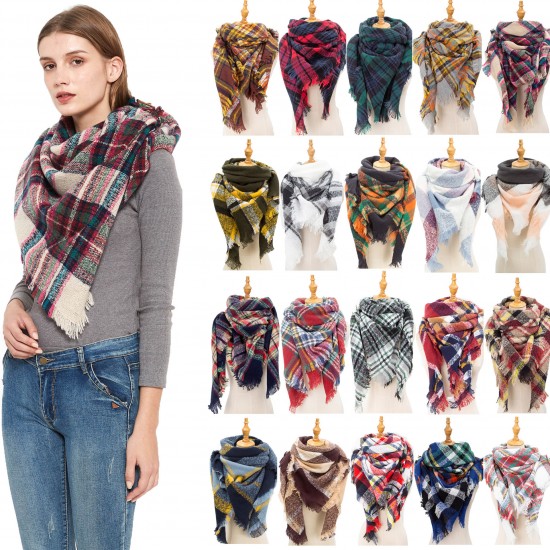 Factory direct supply of Amazon's hot spring, autumn and winter new tweed square scarves, split shawls, women's checked triangular scarves and scarves
