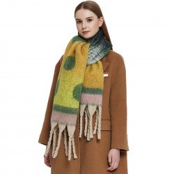 New foreign trade shawl, thickened scarf for autumn and winter in Europe and America, imitation mohair jacquard, thick tassel, gradient polka dot scarf