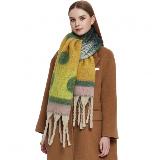 New foreign trade shawl, thickened scarf for autumn and winter in Europe and America, imitation mohair jacquard, thick tassel, gradient polka dot scarf New foreign trade shawl, thickened scarf for autumn and winter in Europe and America, imitation mohair jacquard, thick tassel, gradient polka dot scarf