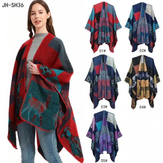 The manufacturer's new thickened jacquard slit cape for women in the autumn and winter of Europe and America, Christmas reindeer acrylic shawl The manufacturer's new thickened jacquard slit cape for women in the autumn and winter of Europe and America, Christmas reindeer acrylic shawl