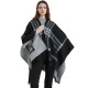 New European and American autumn and winter faux cashmere black and white checkered leather button-split shawl for women's capes manufacturer