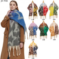 Cross-border new style shawls for export to Europe and America for autumn and winter, thickened scarf, loop yarn, thick tassel, jacquard and star-shaped scarf manufacturer