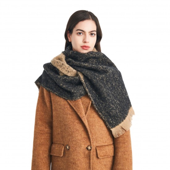 Wholesale of new European and American autumn and winter style circle jacquard color-blocked tassel scarves and thickened shawls for women Wholesale of new European and American autumn and winter style circle jacquard color-blocked tassel scarves and thickened shawls for women