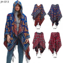 Amazon's popular new hooded cape for foreign trade, jacquard women's tassel shawls for spring, autumn and winter travel in Europe and America