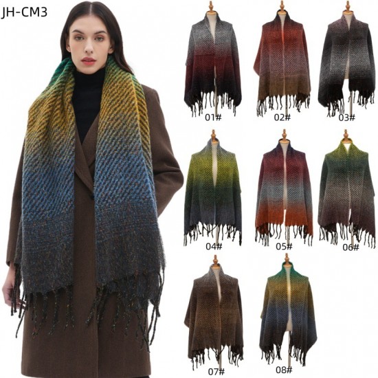 Wholesale manufacturer of cross-border new foreign trade European and American autumn and winter women's shawls with floral gradient tassel scarves Wholesale manufacturer of cross-border new foreign trade European and American autumn and winter women's shawls with floral gradient tassel scarves