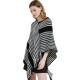 A popular European and American pullover cape shawl for spring, autumn and winter, a black striped knitted shawl A popular European and American pullover cape shawl for spring, autumn and winter, a black striped knitted shawl