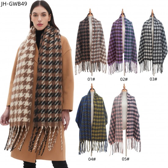 Custom manufacturer of new autumn and winter checkered scarves and shawls in Europe and America with loops, sand imitation mohair, jacquard tassels and checkered patterns