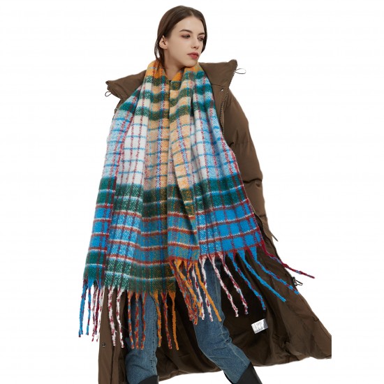 2023 New foreign trade European and American imitation mohair rainbow checkered scarf Women's winter scarf thickened warm shawl 2023 New foreign trade European and American imitation mohair rainbow checkered scarf Women's winter scarf thickened warm shawl