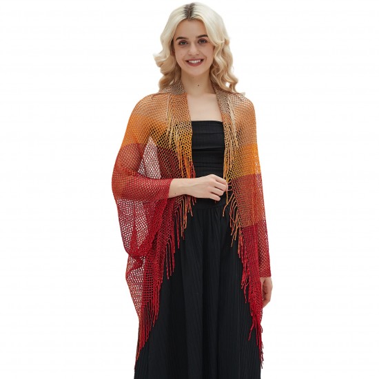 The manufacturer's new summer thin cuff shawl, a travel sun protection mesh knitted hollowed-out gradient tassel shawl The manufacturer's new summer thin cuff shawl, a travel sun protection mesh knitted hollowed-out gradient tassel shawl
