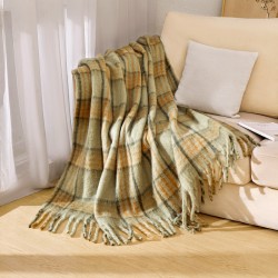 Foreign trade European and American autumn and winter hoop yarn imitation mohair green checkered thick large shawl cover blanket manufacturer