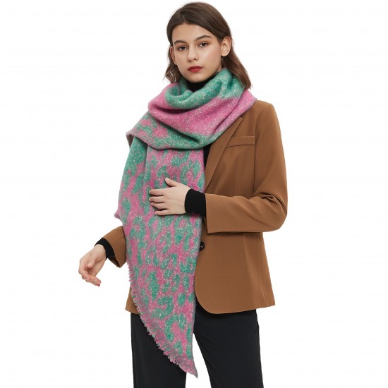Amazon's hot cross-border new export European and American autumn and winter checkered leopard print diagonal scarf shawl