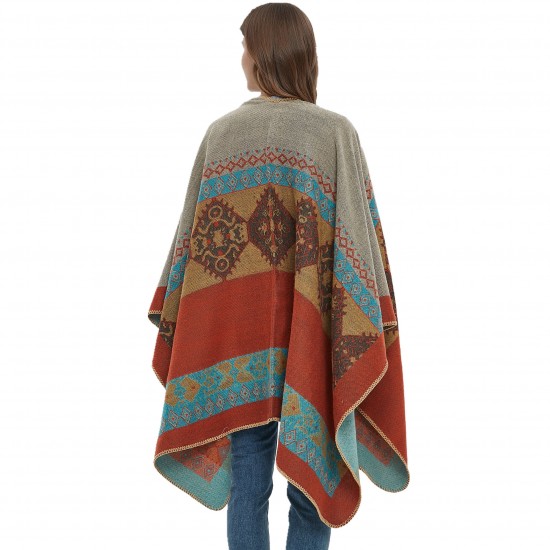 A new style of cape for foreign trade, a thickened orange faux cashmere cape with a triangular stitch stitch and slit A new style of cape for foreign trade, a thickened orange faux cashmere cape with a triangular stitch stitch and slit