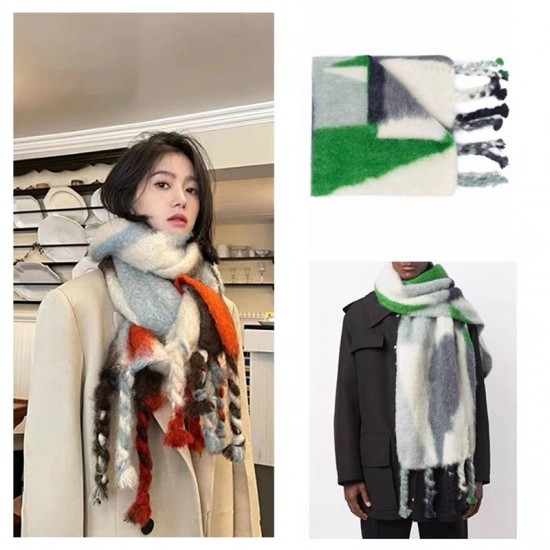 Wholesale manufacturer of new thickened men's scarves with geometric thick braids and long tassels for European and American trade in autumn and winter