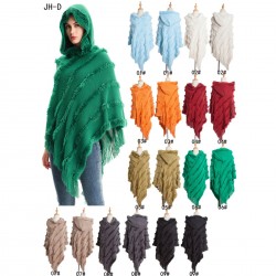 New foreign trade hooded jacket, European and American autumn and winter shawl, women's solid color hooded sweater, knitted pullover cape shawl