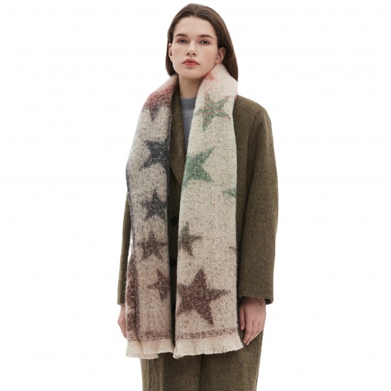 Wholesale manufacturer of Cross-border 2025 new foreign trade European and American autumn and winter circle yarn jacquard gradient color five-pointed star scarf Wholesale manufacturer of Cross-border 2025 new foreign trade European and American autumn and winter circle yarn jacquard gradient color five-pointed star scarf