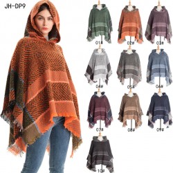 Factory direct supply of new European and American spring and winter fishbone pattern women's hooded shawl and pullover cape for cross-border trade