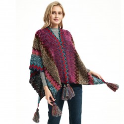 New ethnic-style Yunnan travel hanging beard cape, colorful knitted women's slit shawl from Foreign Trade Spring, Autumn and Winter