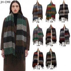 Factory direct supply of 2025 new cross-border export European and American autumn and winter men's and women's scarves, striped tassel scarves and shawls