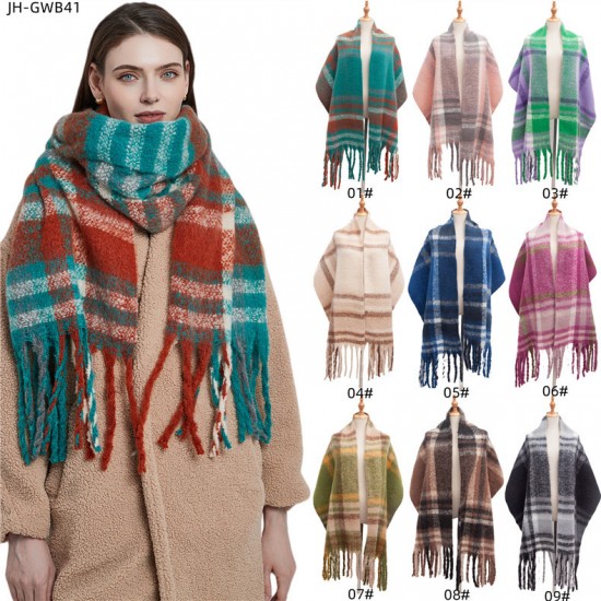 Wholesale manufacturer of new foreign trade women's scarves, thickened and coarse-flow checkered scarves and shawls for autumn and winter in Europe and America