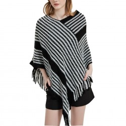 A popular European and American pullover cape shawl for spring, autumn and winter, a black striped knitted shawl